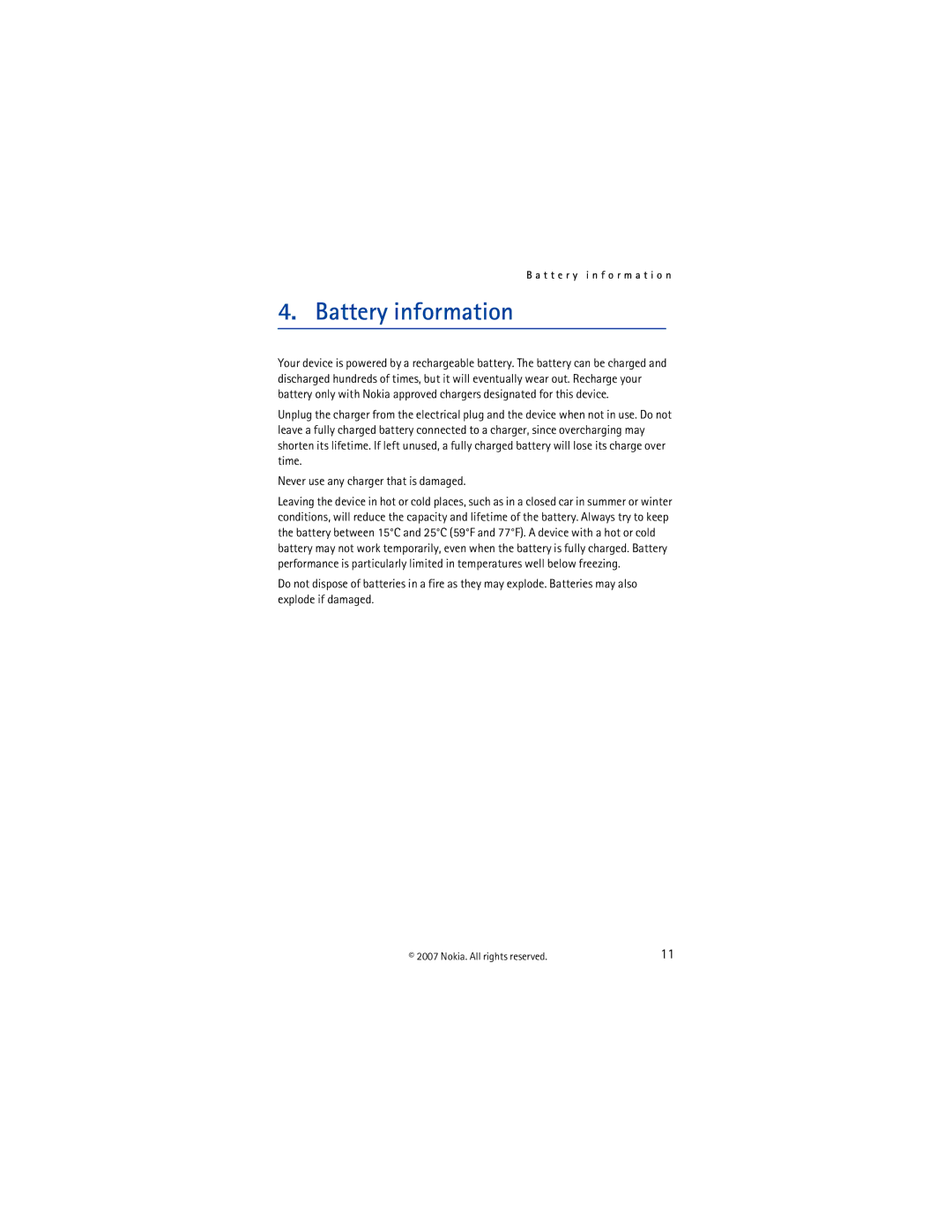 Nokia BH-503 manual Battery information 