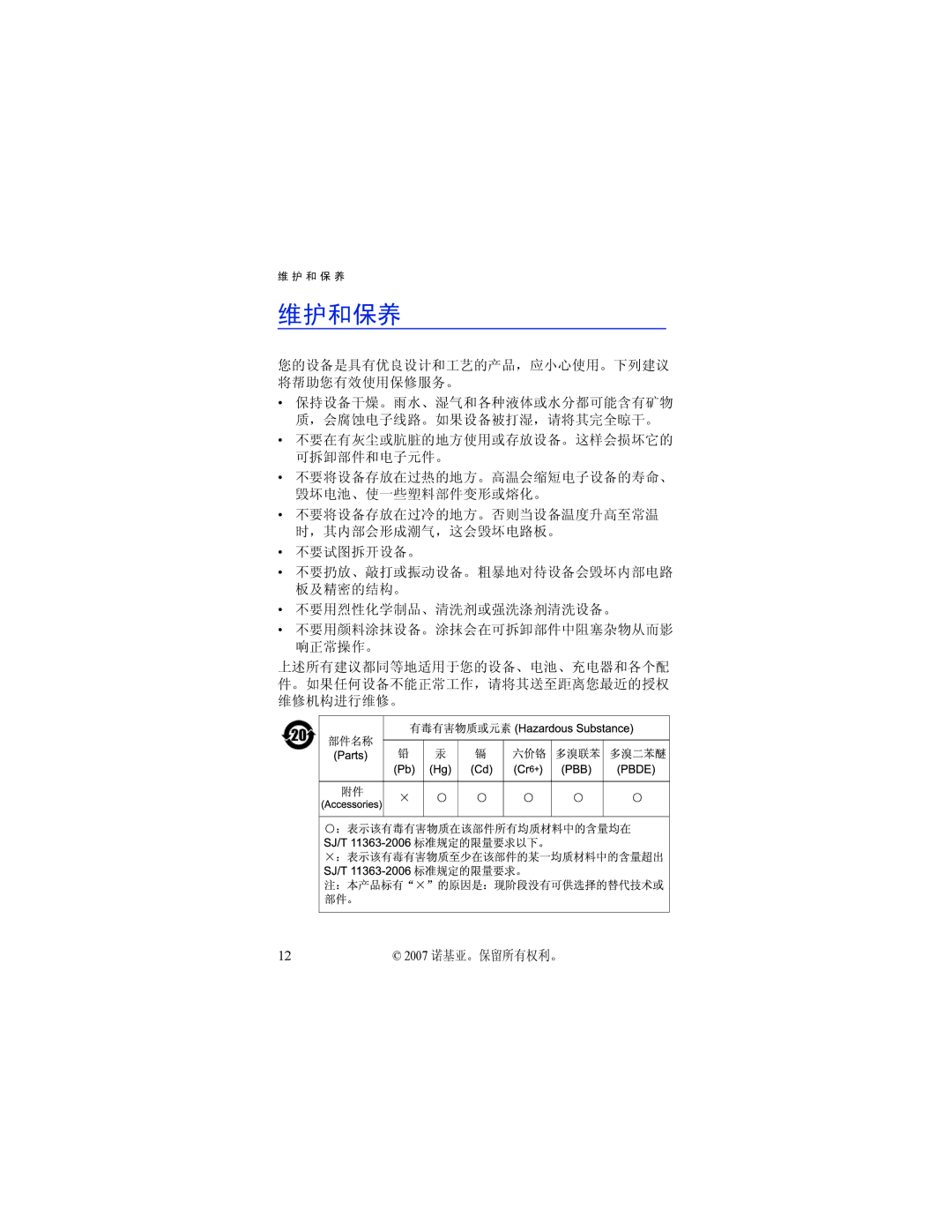 Nokia BH-503 manual 维护和保养 