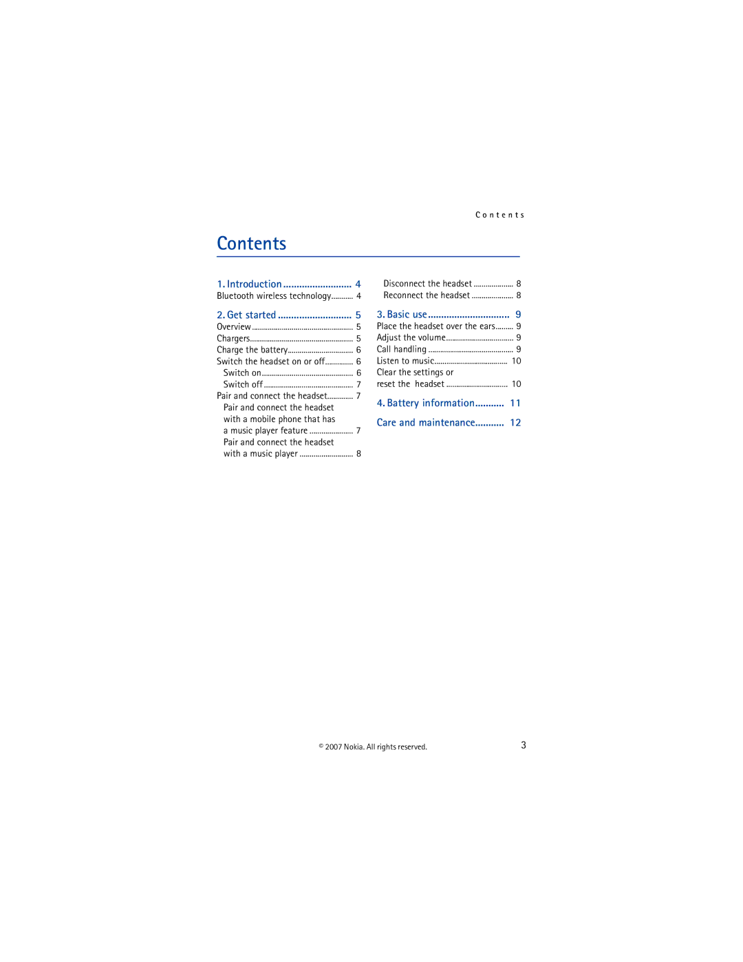 Nokia BH-503 manual Contents 