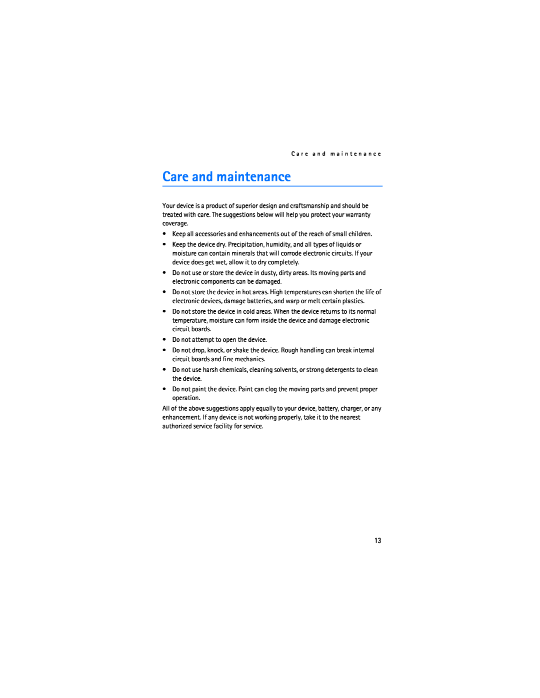 Nokia BH-700 manual Care and maintenance 