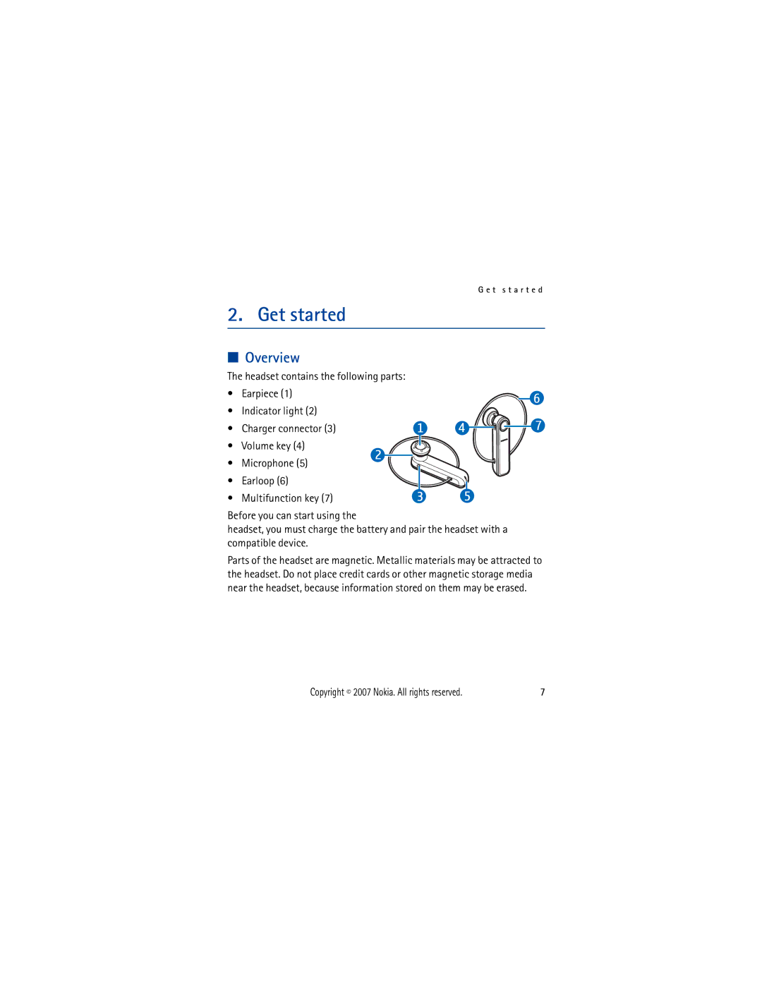 Nokia BH-701 manual Get started, Overview 