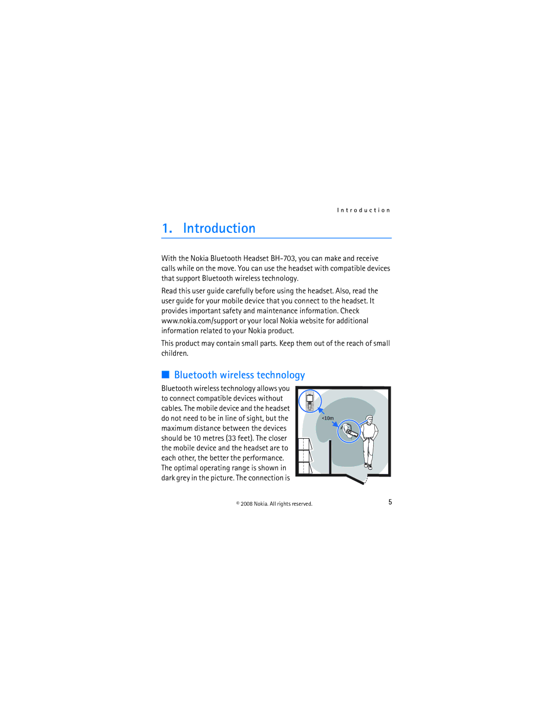 Nokia BH-703 manual Introduction, Bluetooth wireless technology 