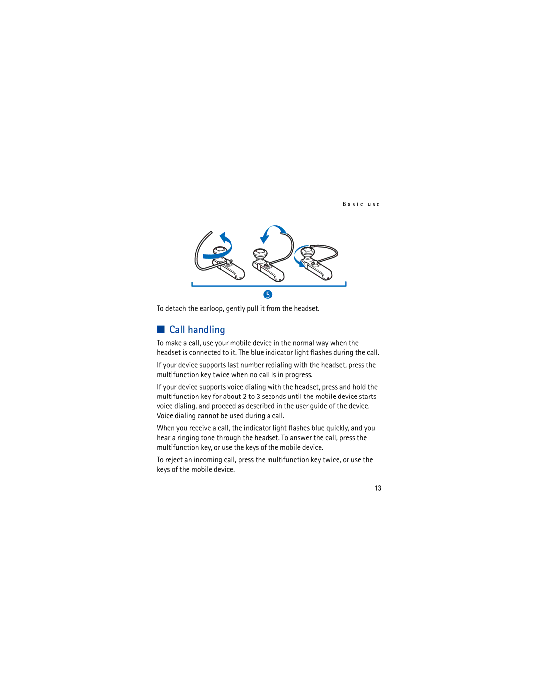 Nokia BH-803 manual Call handling, Voice dialing cannot be used during a call 