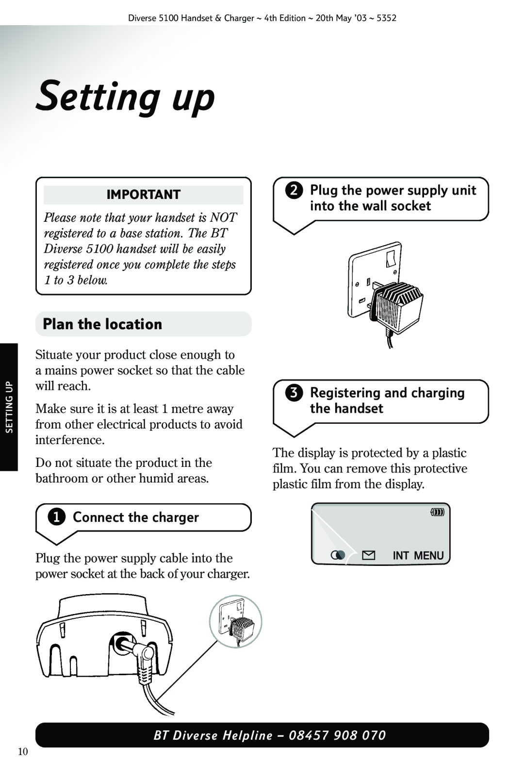 Nokia BT DIVERSE 5100 manual Setting up, Plan the location, Connect the charger 