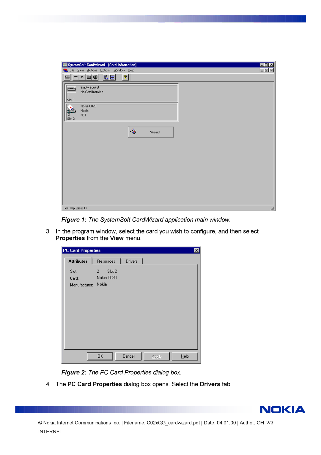 Nokia C020, C021 manual SystemSoft CardWizard application main window 