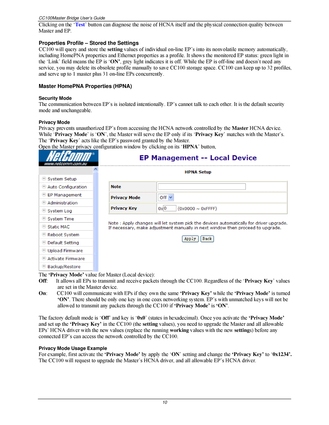 Nokia CC100 manual Properties Profile Stored the Settings, Master HomePNA Properties Hpna 