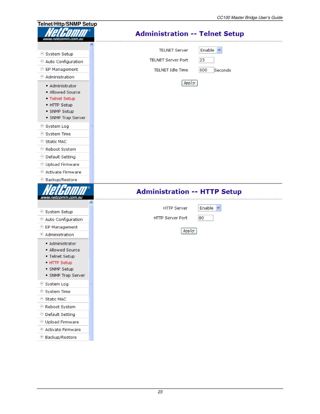 Nokia CC100 manual Telnet/Http/SNMP Setup 