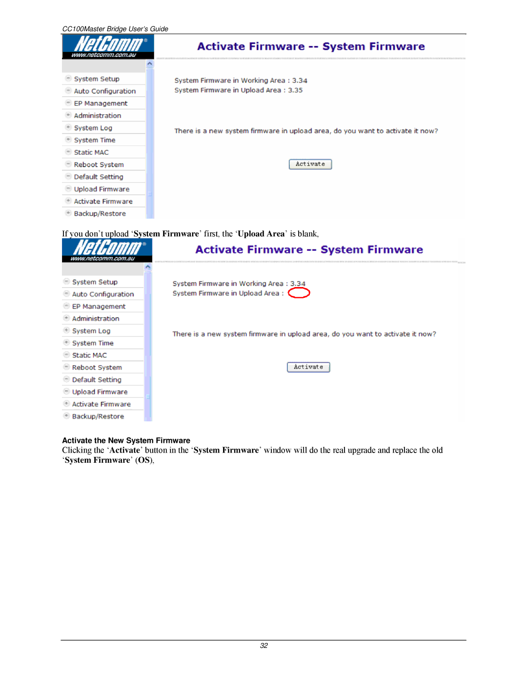 Nokia CC100 manual Activate the New System Firmware 