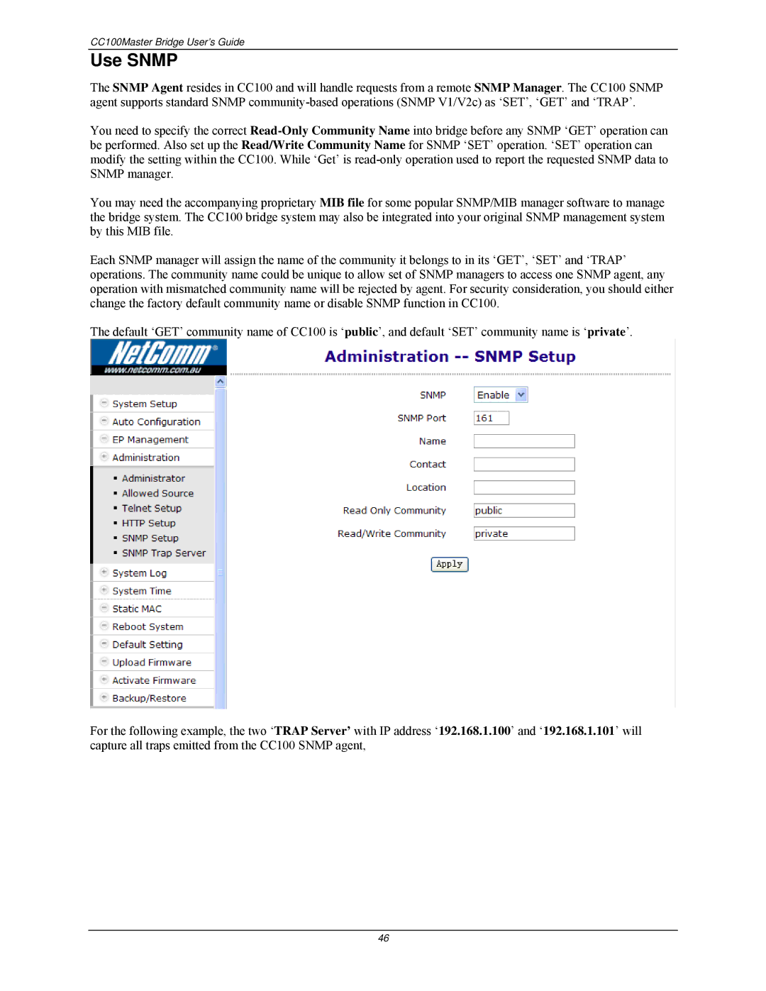 Nokia CC100 manual Use Snmp 