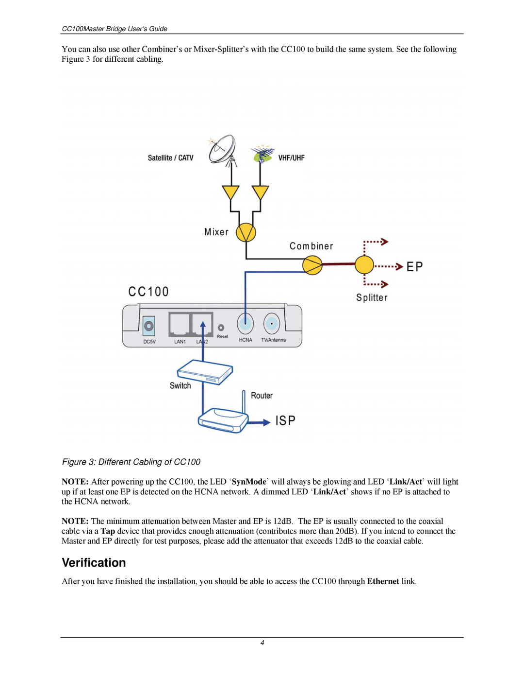 Nokia manual Verification, Different Cabling of CC100 