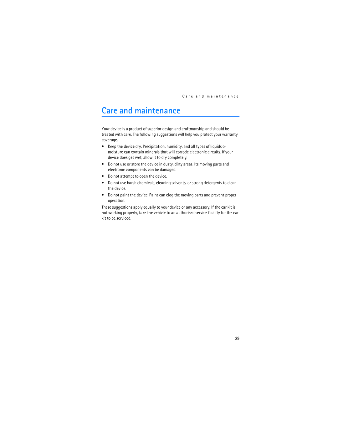 Nokia CK-100 manual Care and maintenance 