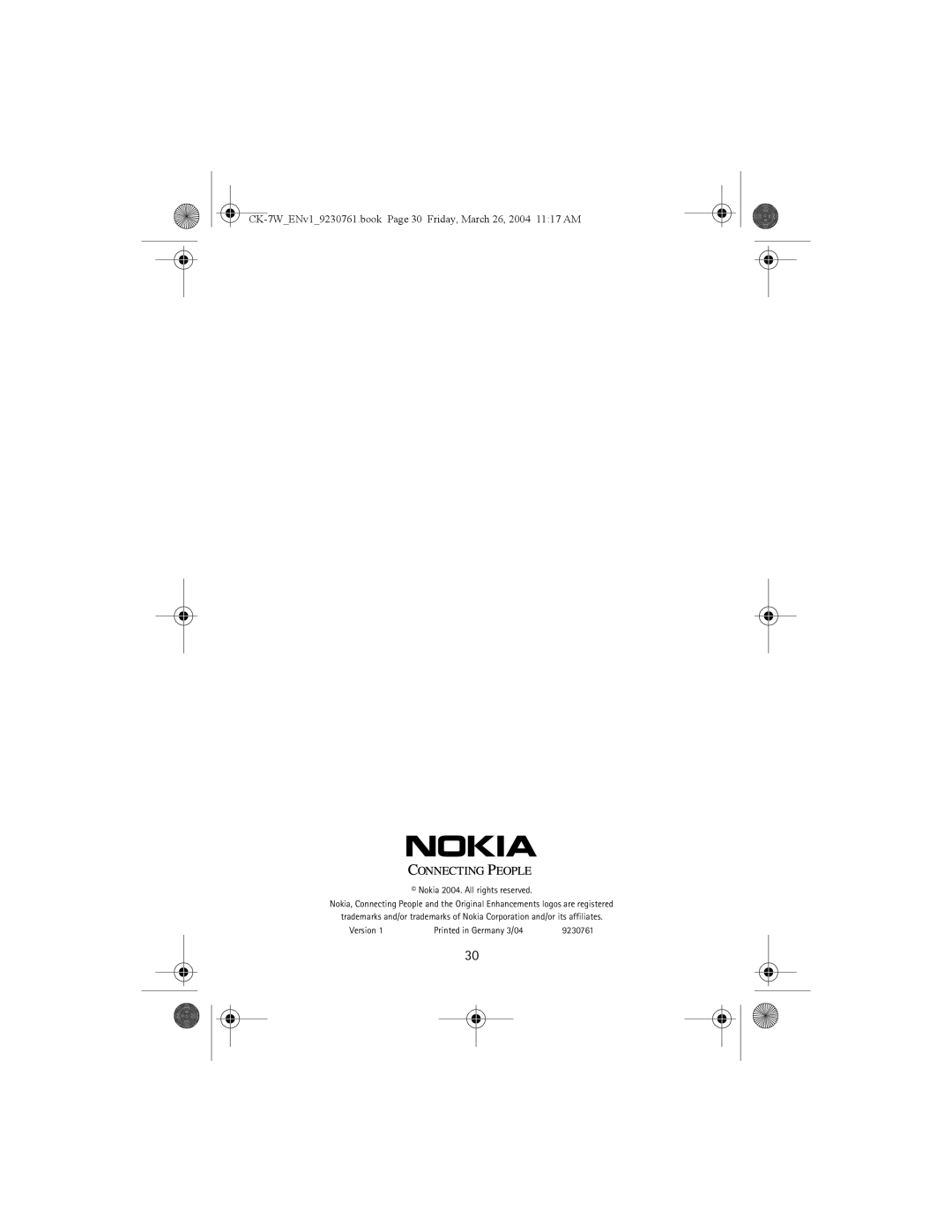 Nokia manual CK-7WENv19230761.book Page 30 Friday, March 26, 2004 1117 AM 