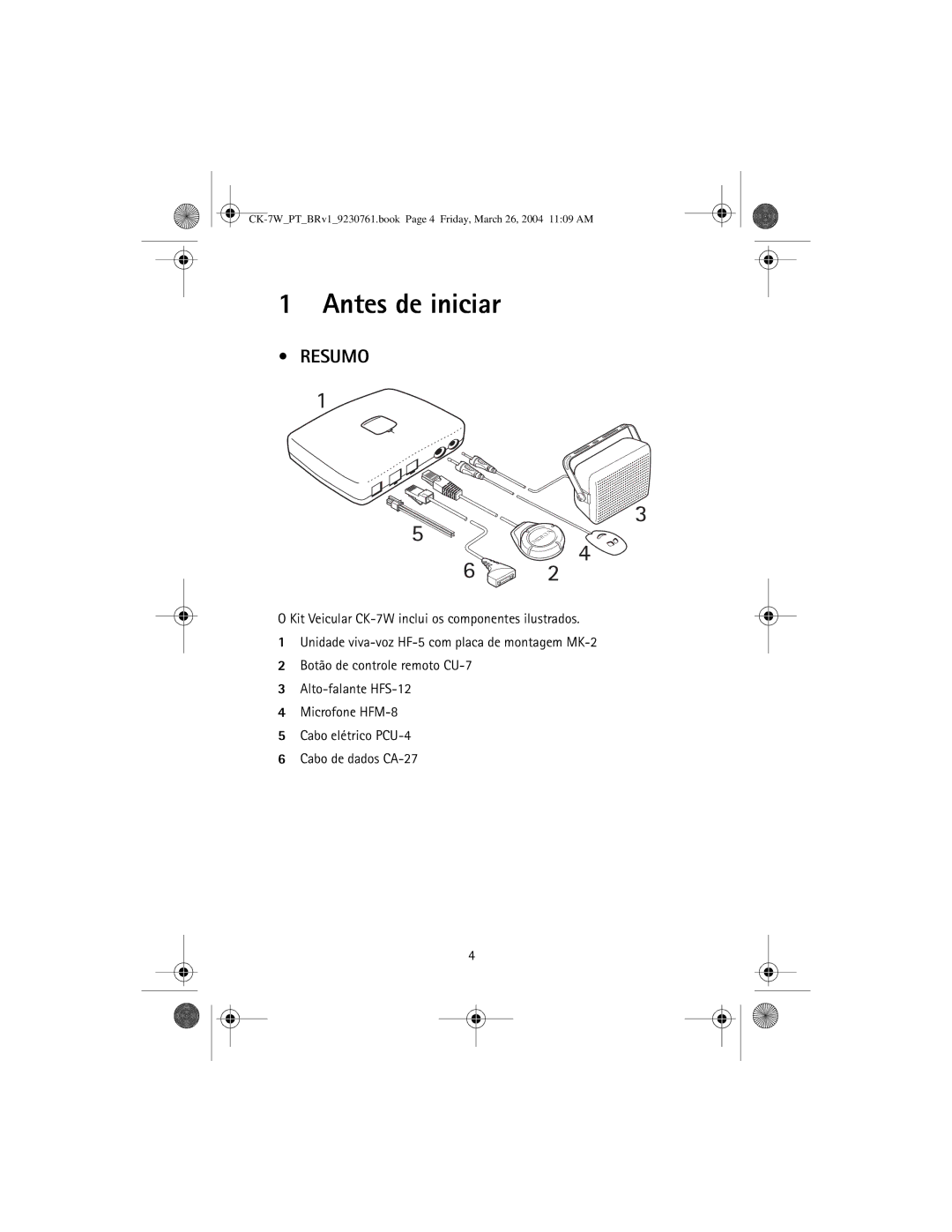 Nokia CK-7W manual Antes de iniciar, Resumo 