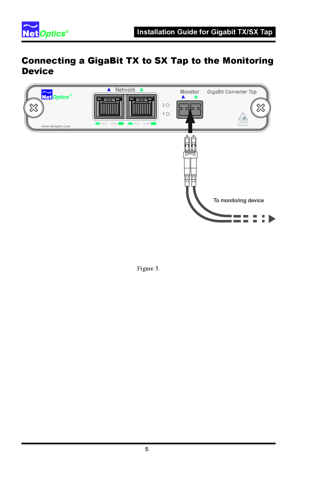 Nokia CVT-GCU/SX Installation Guide for Gigabit TX/SX Tap, A Network, To monitoring device, Monitor GigaBit Converter Tap 