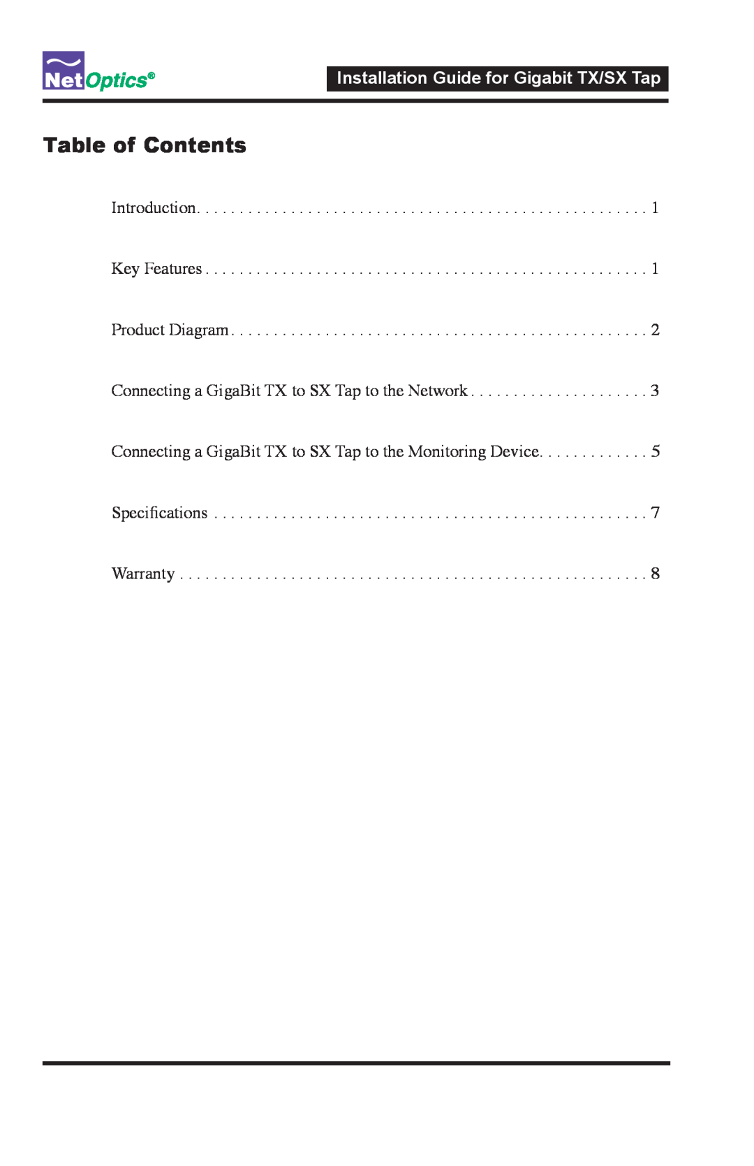 Nokia CVT-GCU/SX manual Table of Contents, Installation Guide for Gigabit TX/SX Tap 
