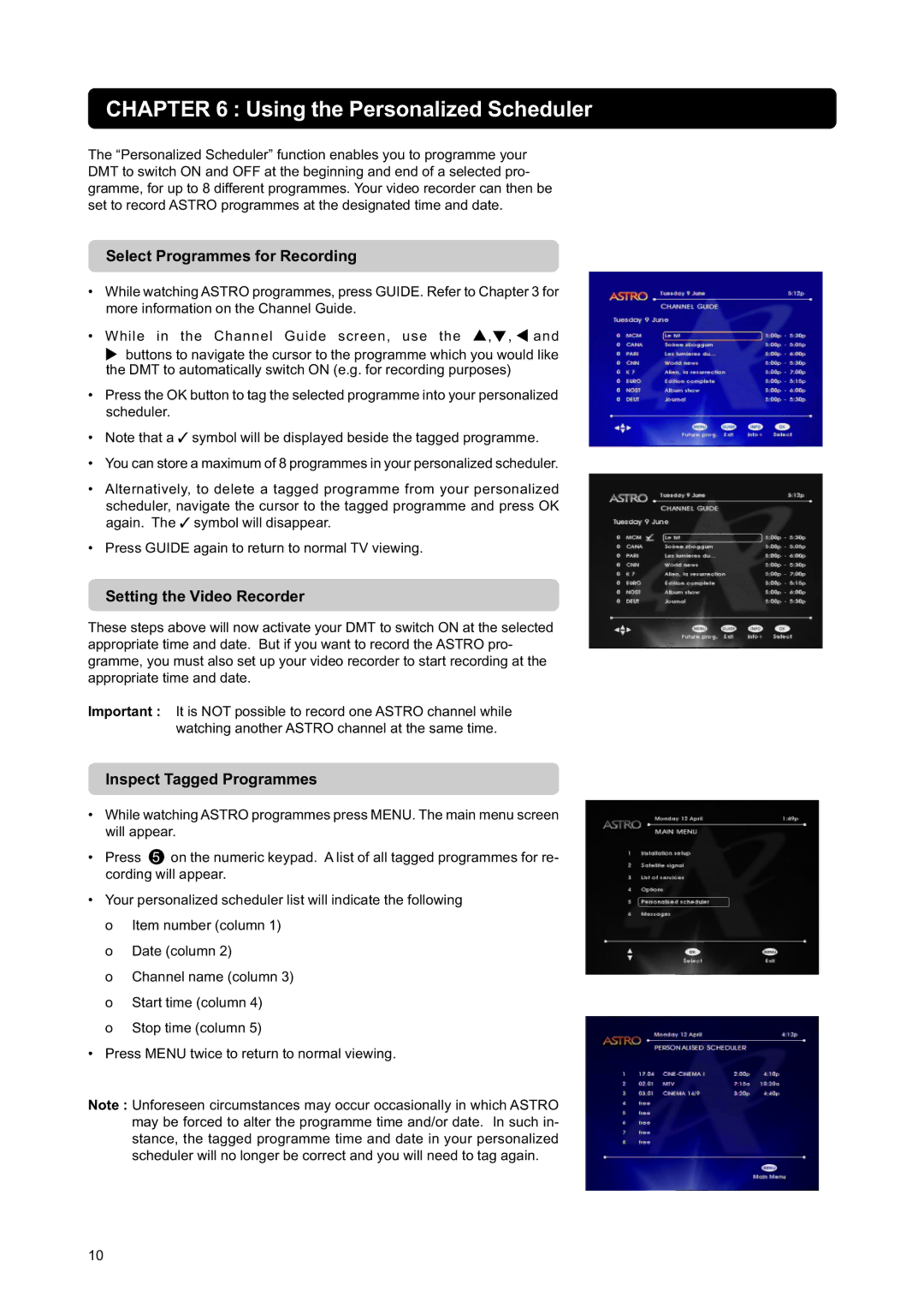 Nokia DIGITAL MULTIMEDIA TERMINAL owner manual Using the Personalized Scheduler, Select Programmes for Recording 