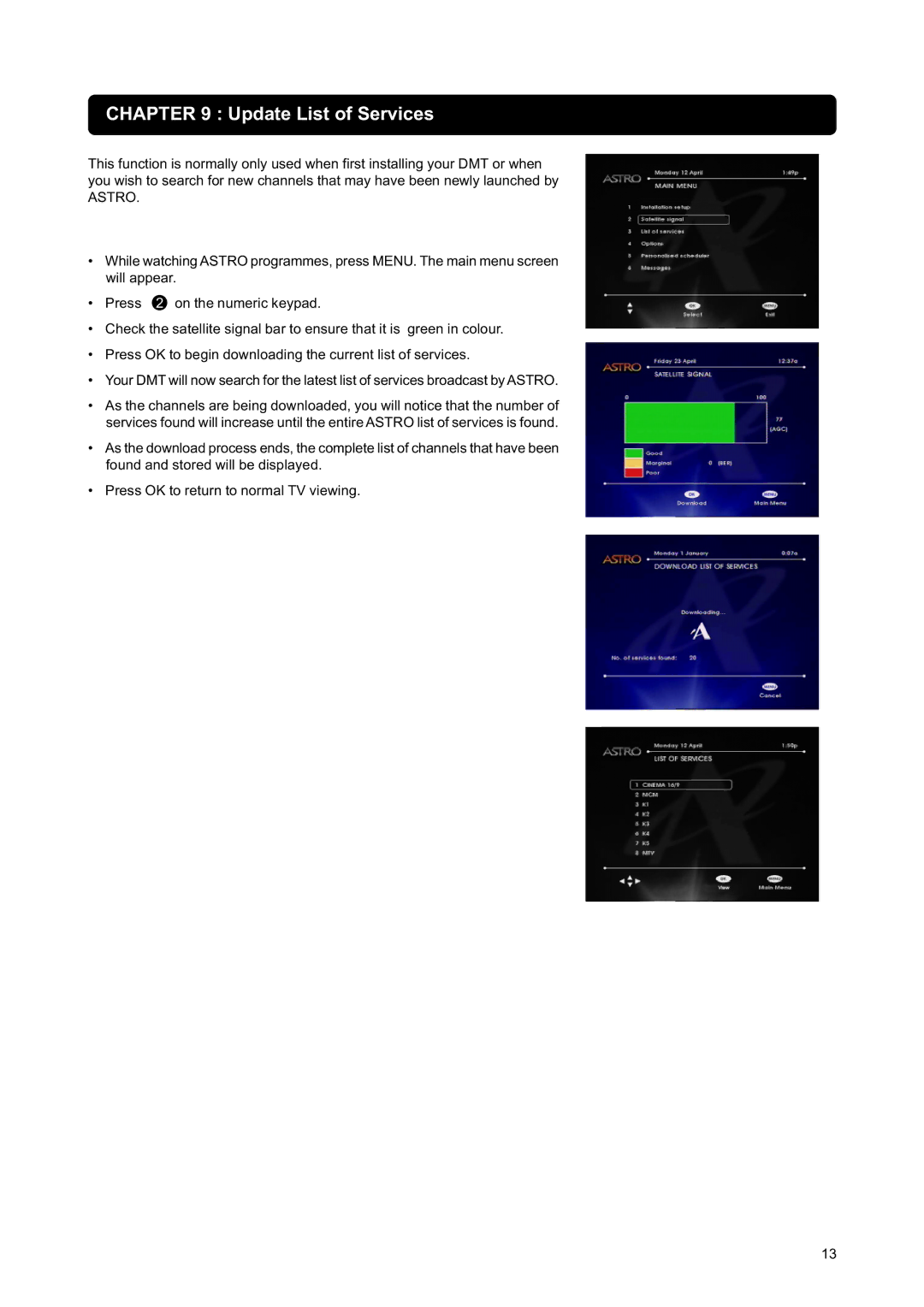 Nokia DIGITAL MULTIMEDIA TERMINAL owner manual Update List of Services, Astro 