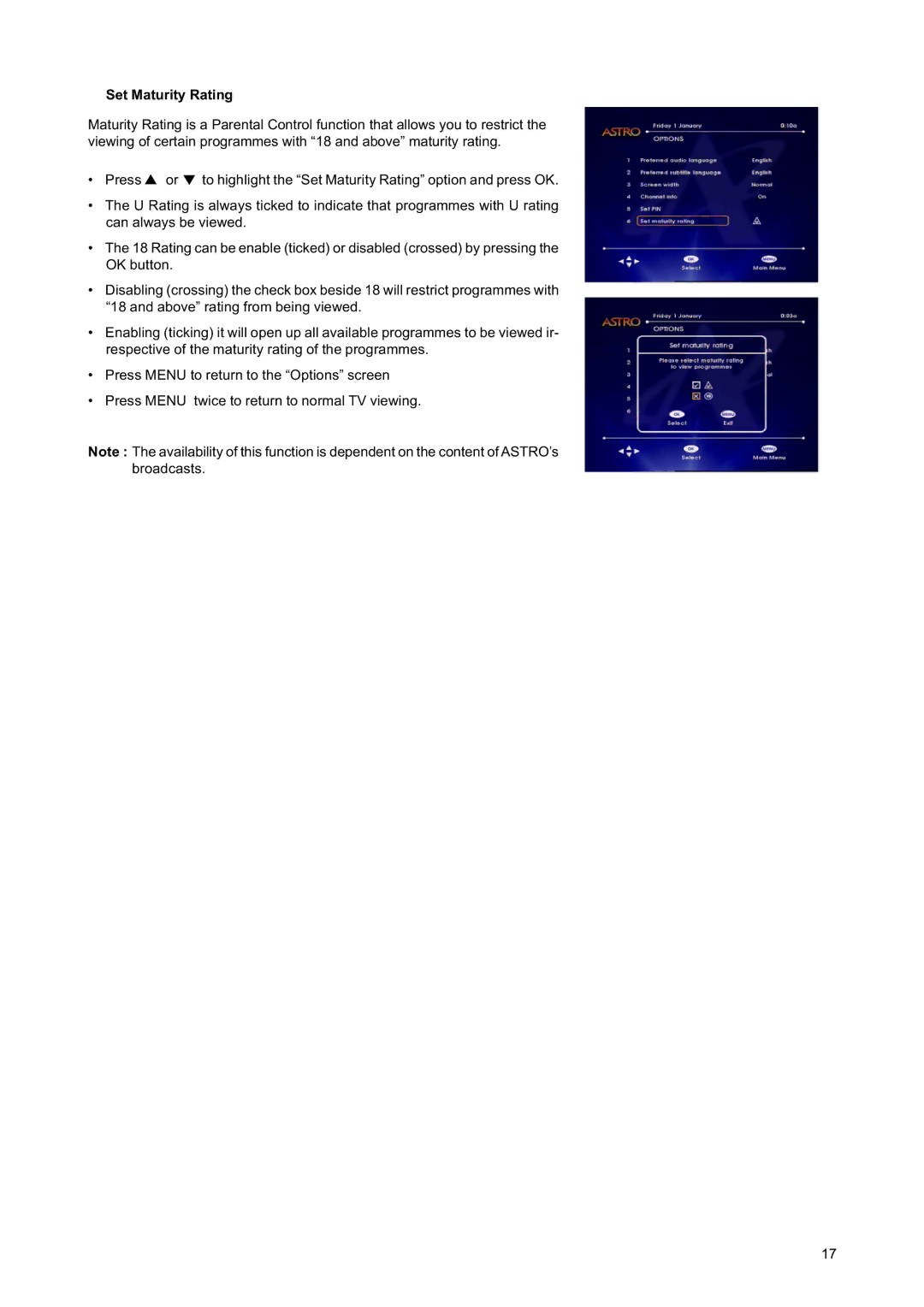 Nokia DIGITAL MULTIMEDIA TERMINAL owner manual Set Maturity Rating 