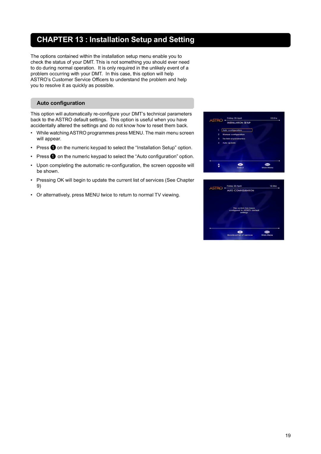 Nokia DIGITAL MULTIMEDIA TERMINAL owner manual Installation Setup and Setting, Auto configuration 