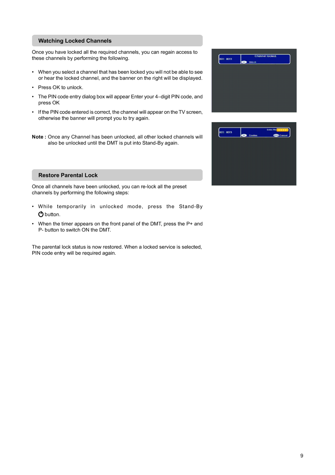 Nokia DIGITAL MULTIMEDIA TERMINAL owner manual Watching Locked Channels, Restore Parental Lock 