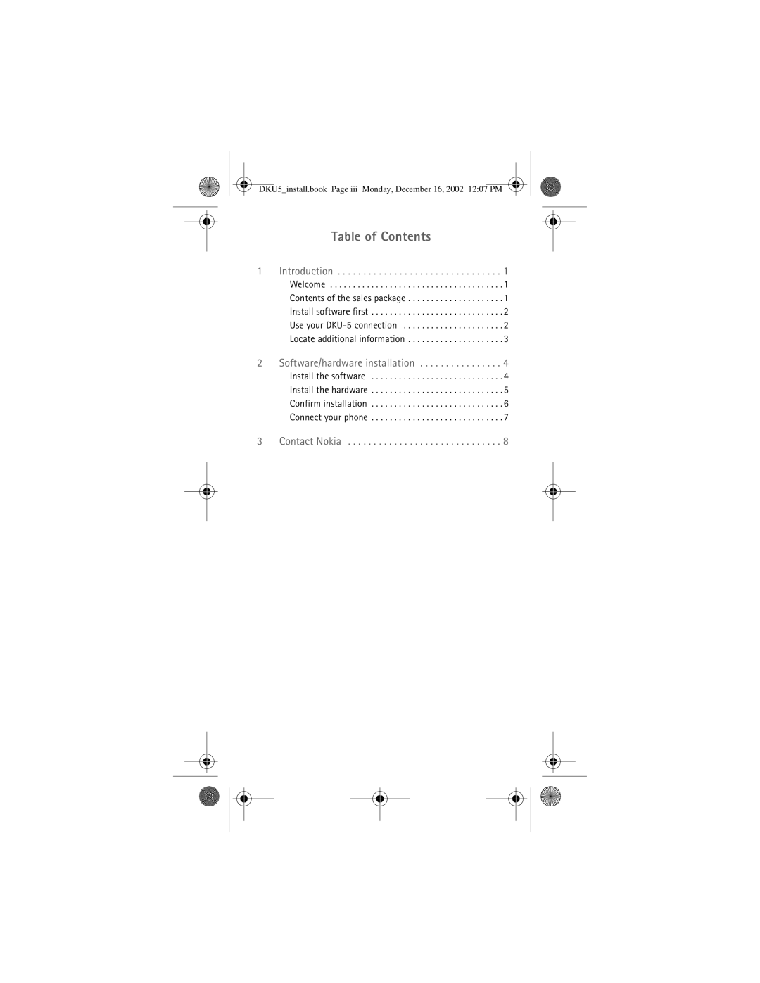 Nokia DKU-5 manual Table of Contents 