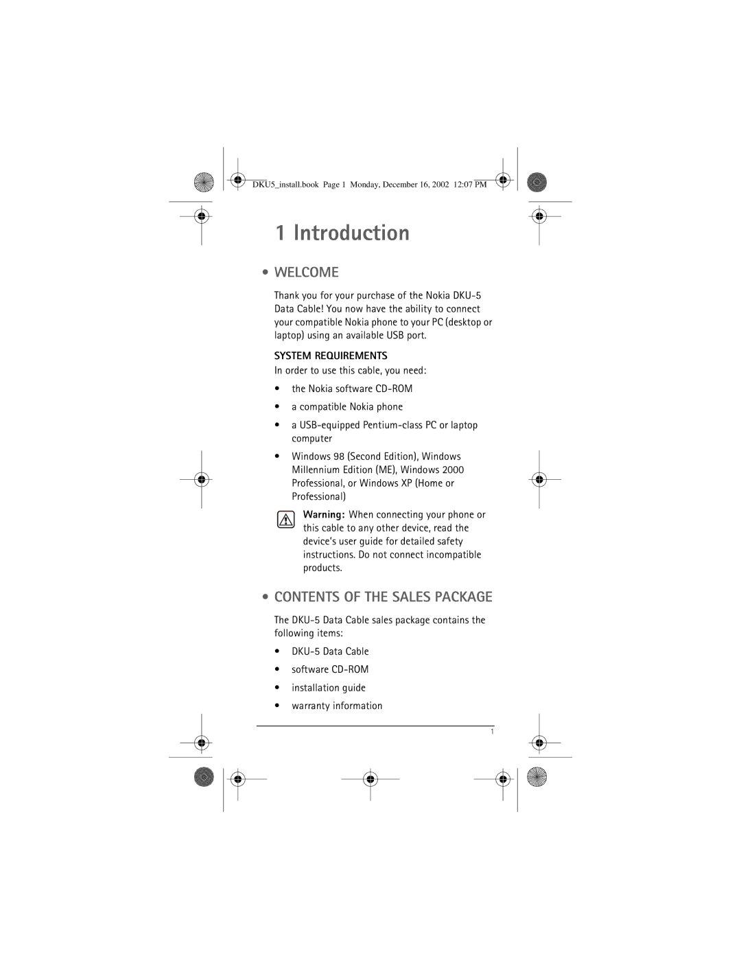 Nokia DKU-5 manual Welcome, Contents of the Sales Package 