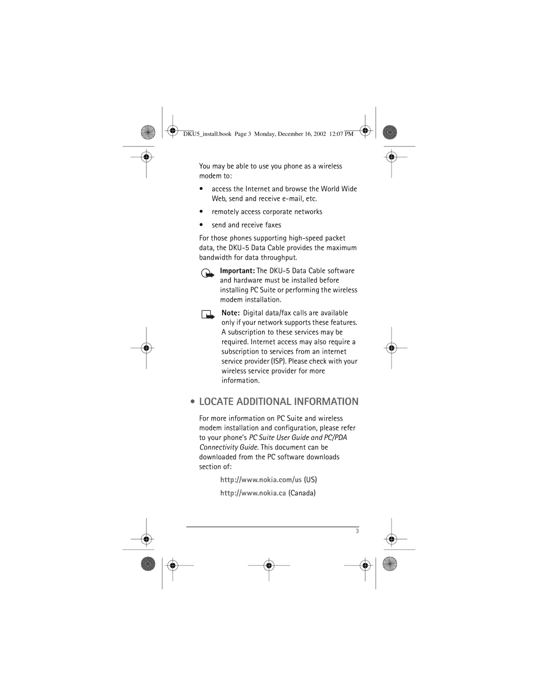 Nokia DKU-5 manual Locate Additional Information 