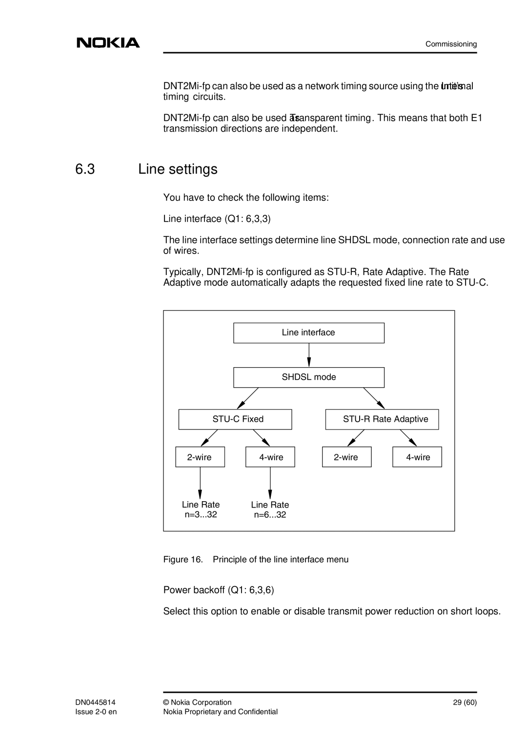 Nokia DNT2Mi-fp user manual Line settings, Line interface Q1 6,3,3, Power backoff Q1 6,3,6 