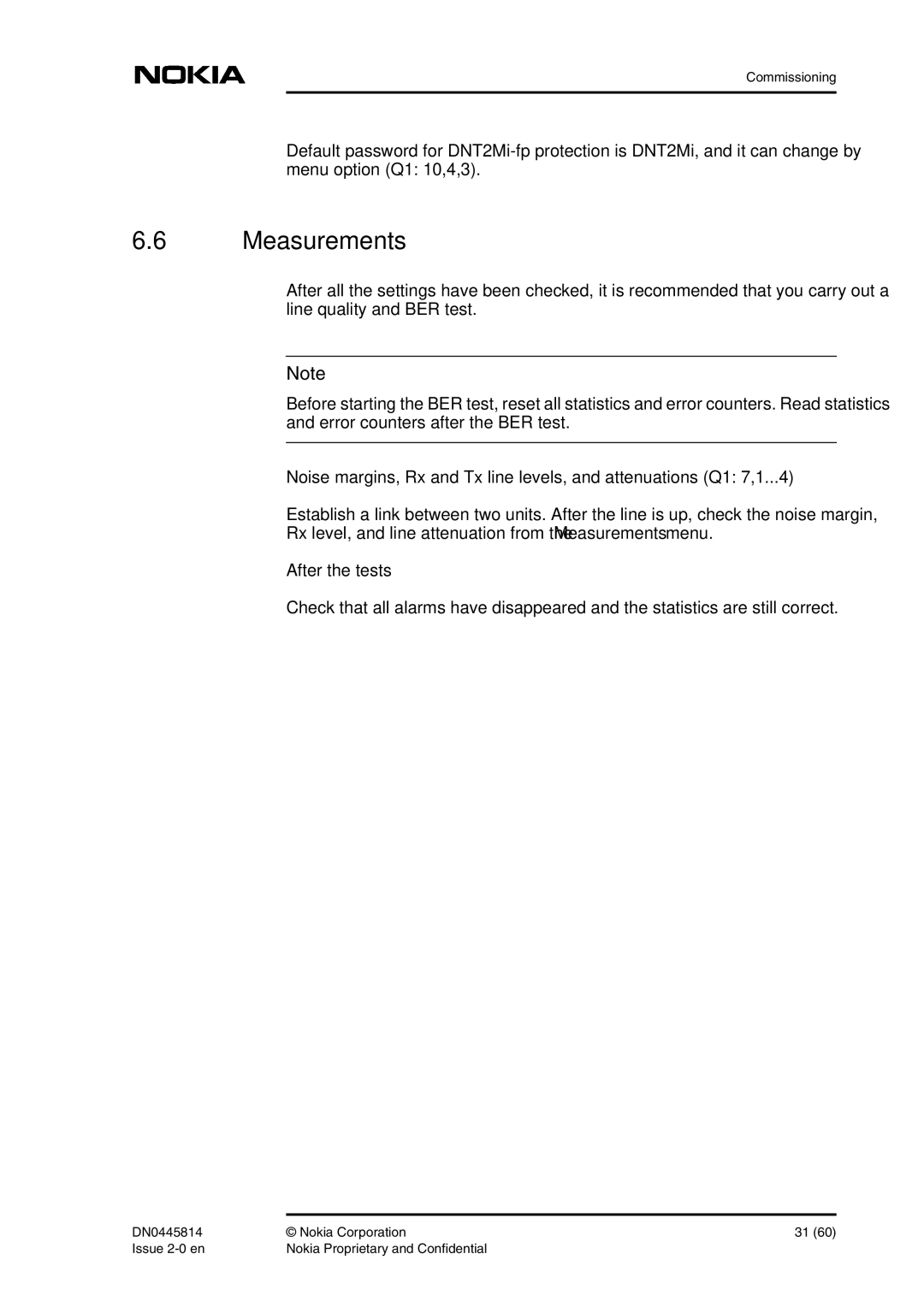 Nokia DNT2Mi-fp user manual Measurements, After the tests 