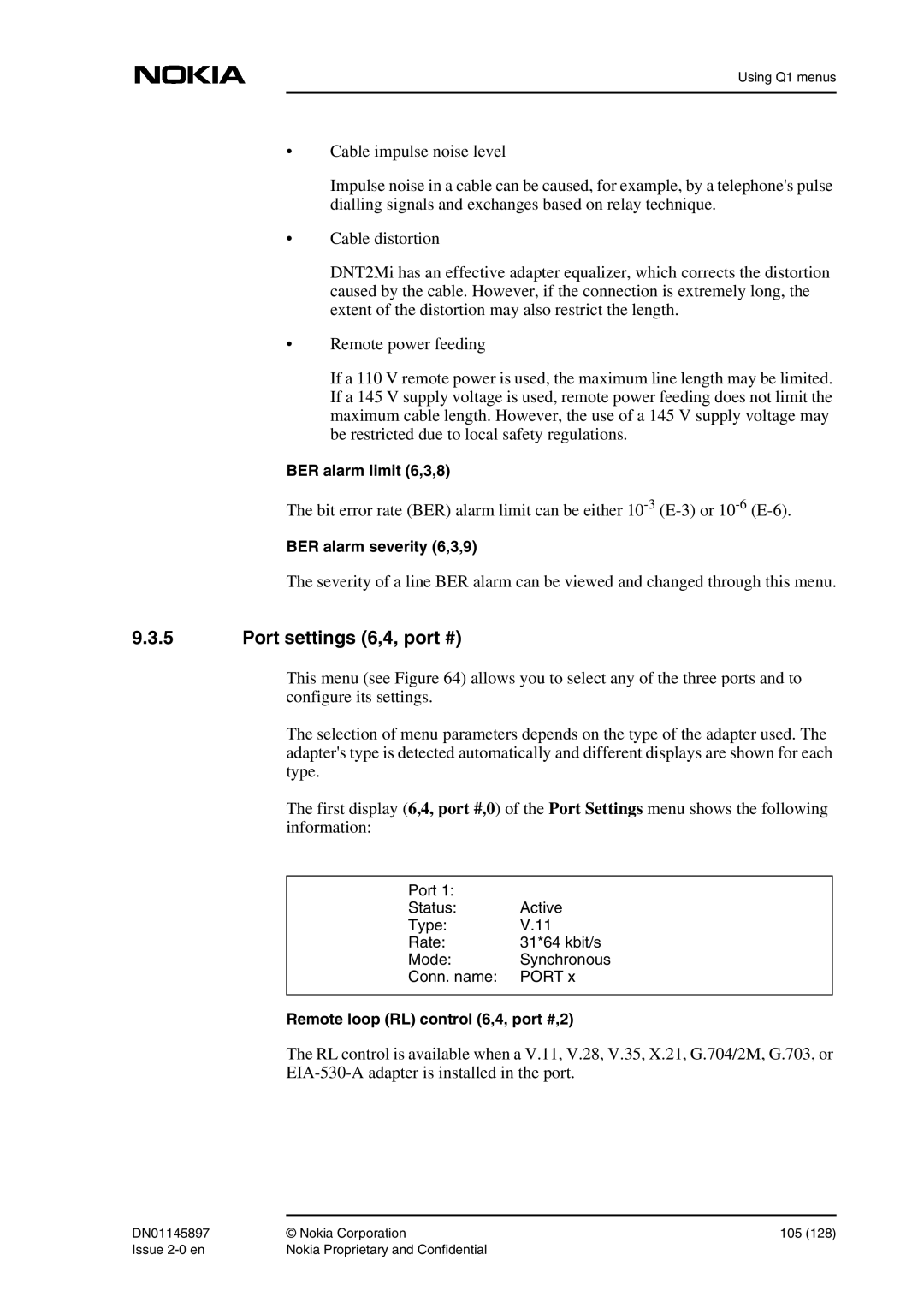 Nokia DNT2Mi sp/mp user manual Port settings 6,4, port # 