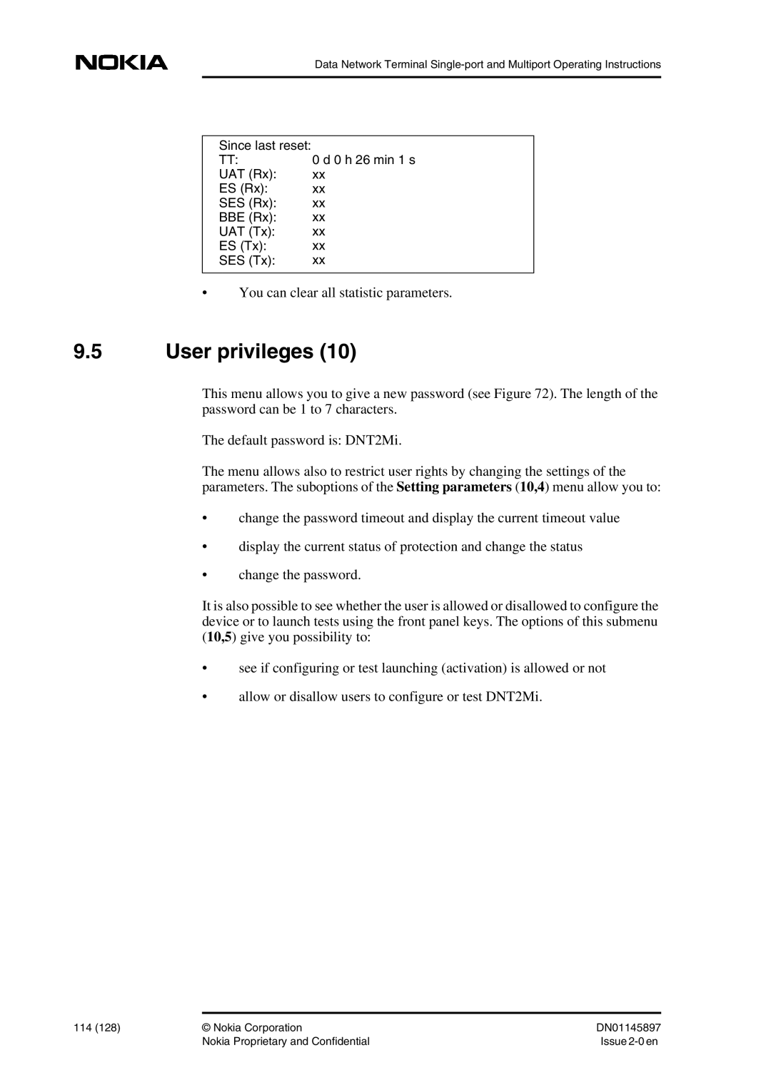 Nokia DNT2Mi sp/mp user manual User privileges 