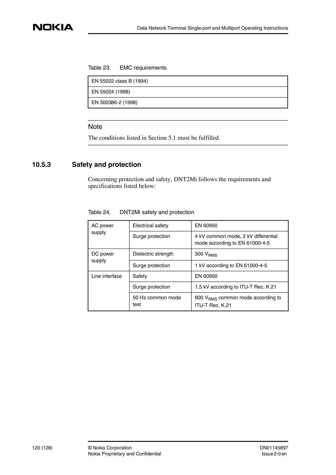 Nokia DNT2Mi sp/mp user manual Safety and protection, EMC requirements, DNT2Mi safety and protection 