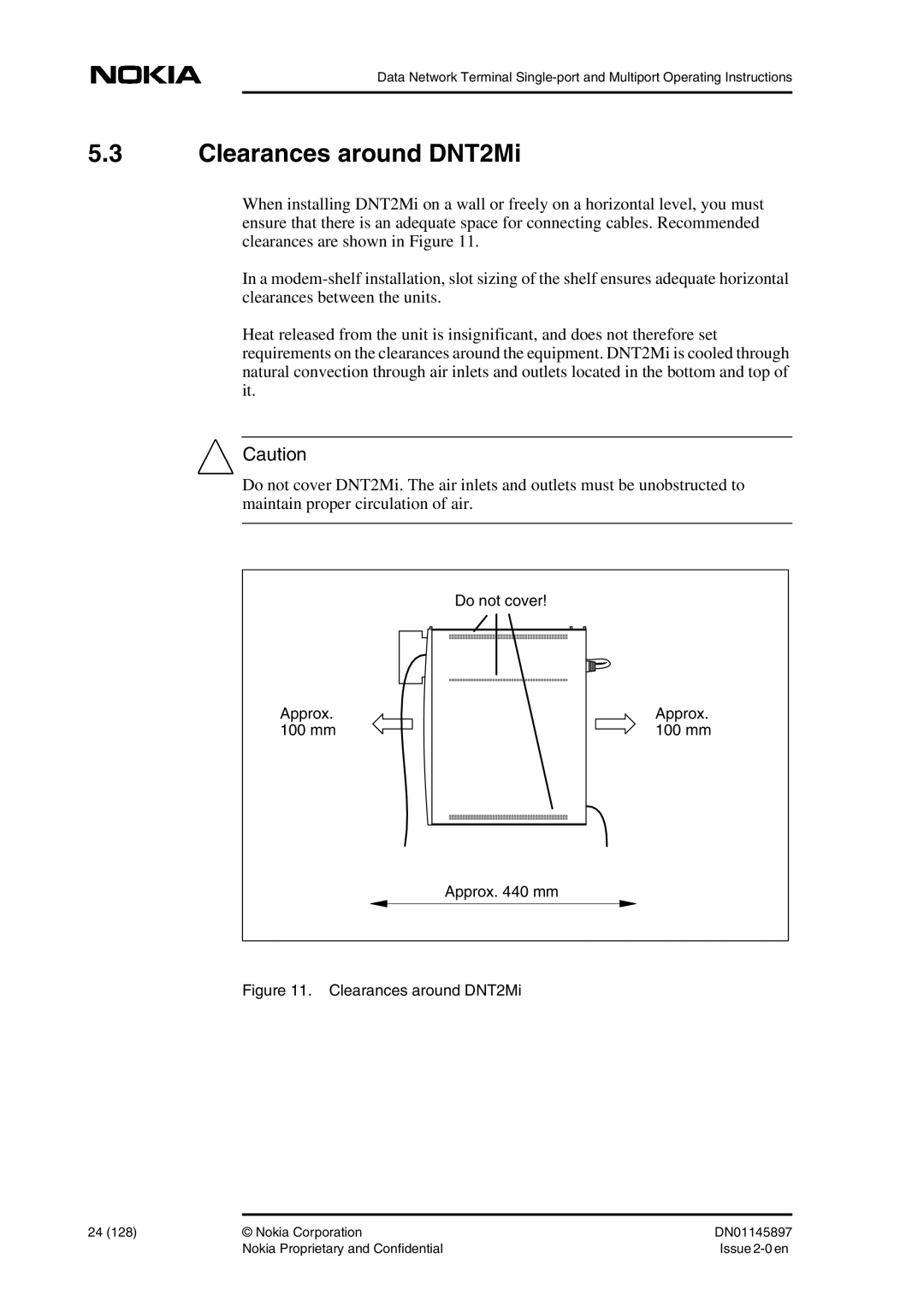 Nokia DNT2Mi sp/mp user manual Clearances around DNT2Mi, Do not cover Approx 100 mm Approx mm 