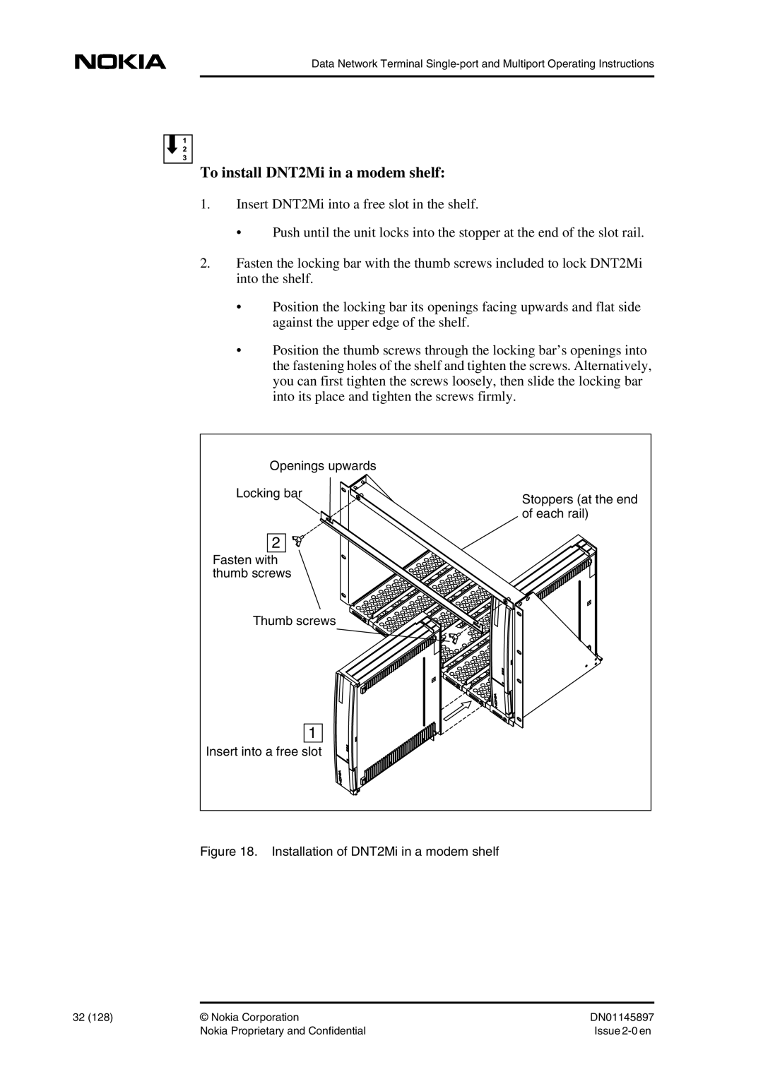 Nokia DNT2Mi sp/mp user manual To install DNT2Mi in a modem shelf 