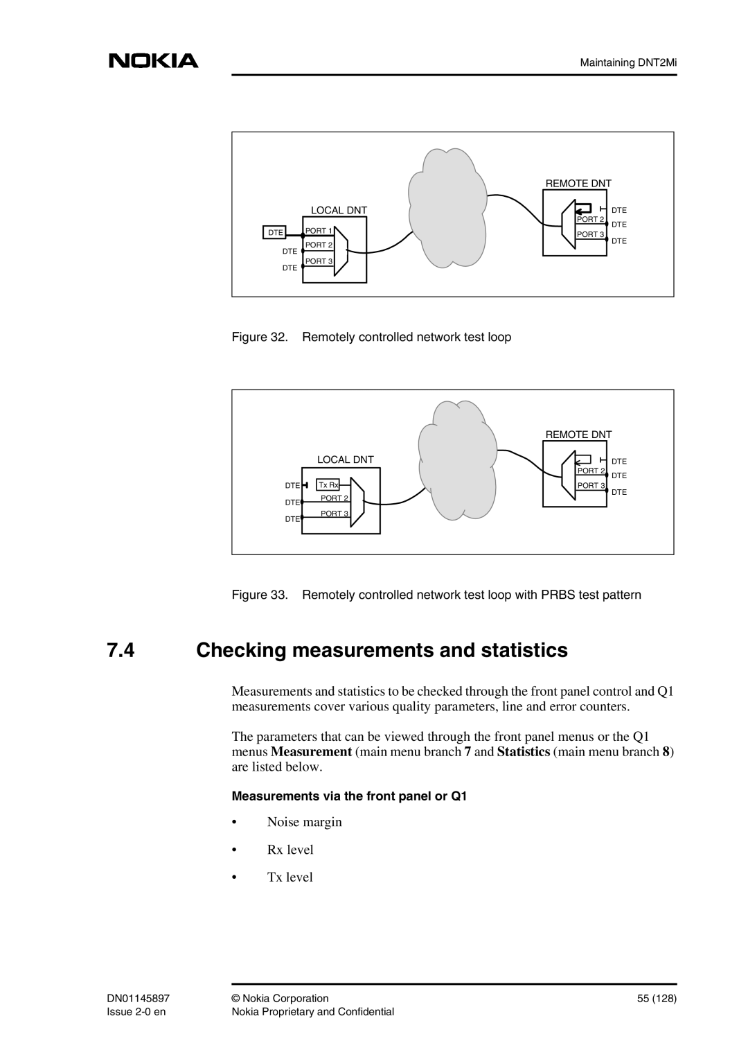 Nokia DNT2Mi sp/mp user manual Checking measurements and statistics, Remotely controlled network test loop 