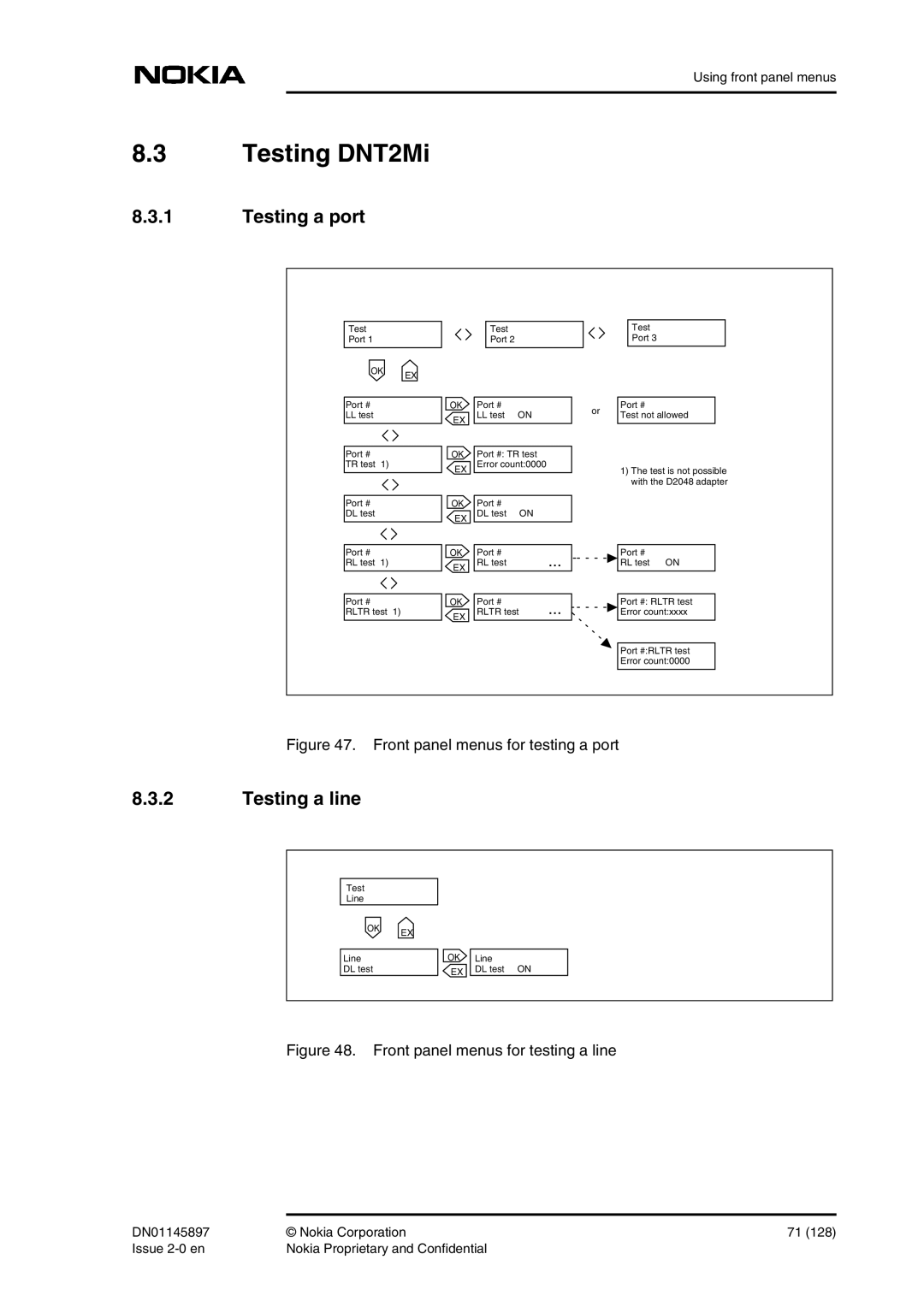 Nokia DNT2Mi sp/mp user manual Testing DNT2Mi, Testing a port, Testing a line 