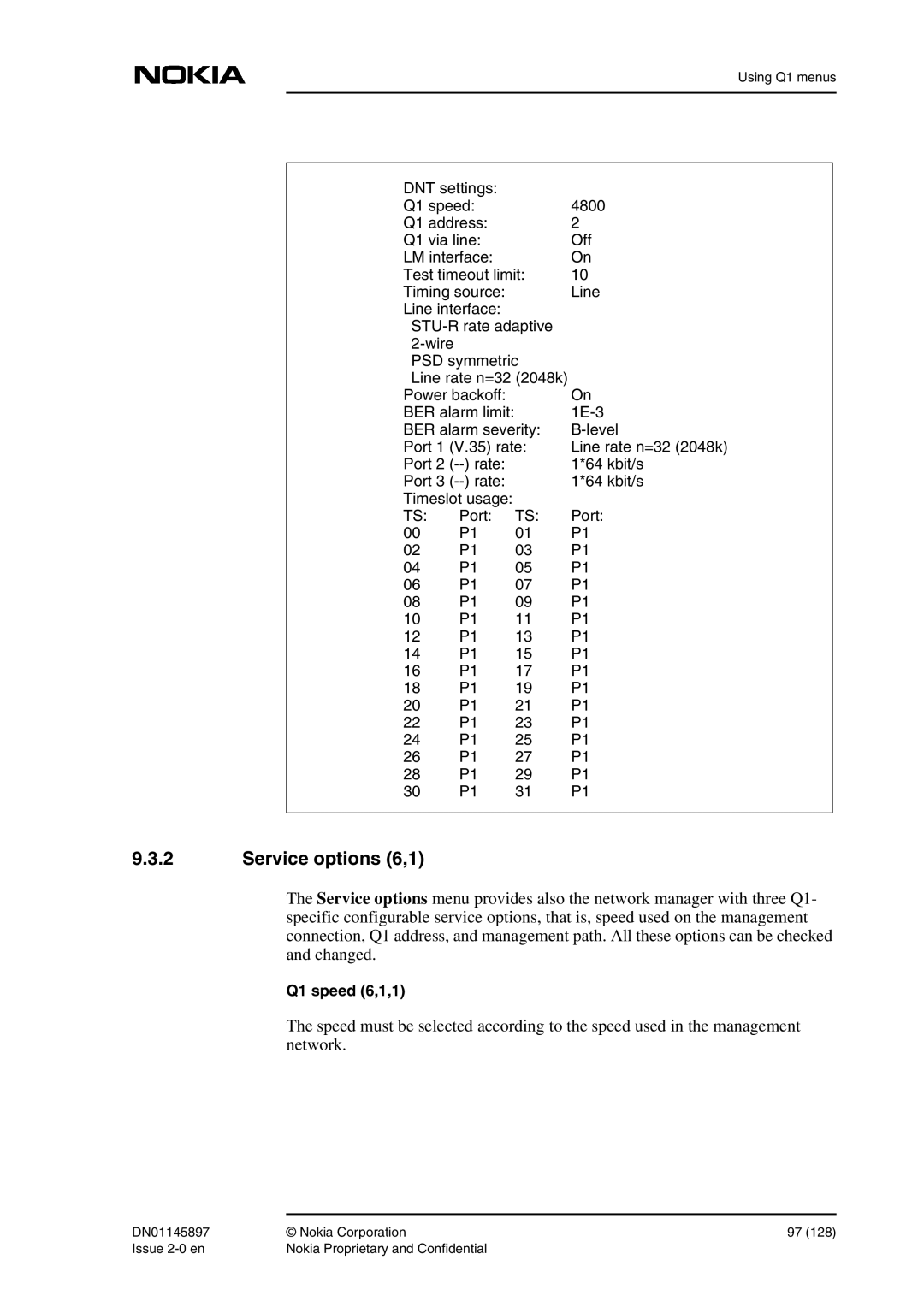 Nokia DNT2Mi sp/mp user manual Service options 6,1 