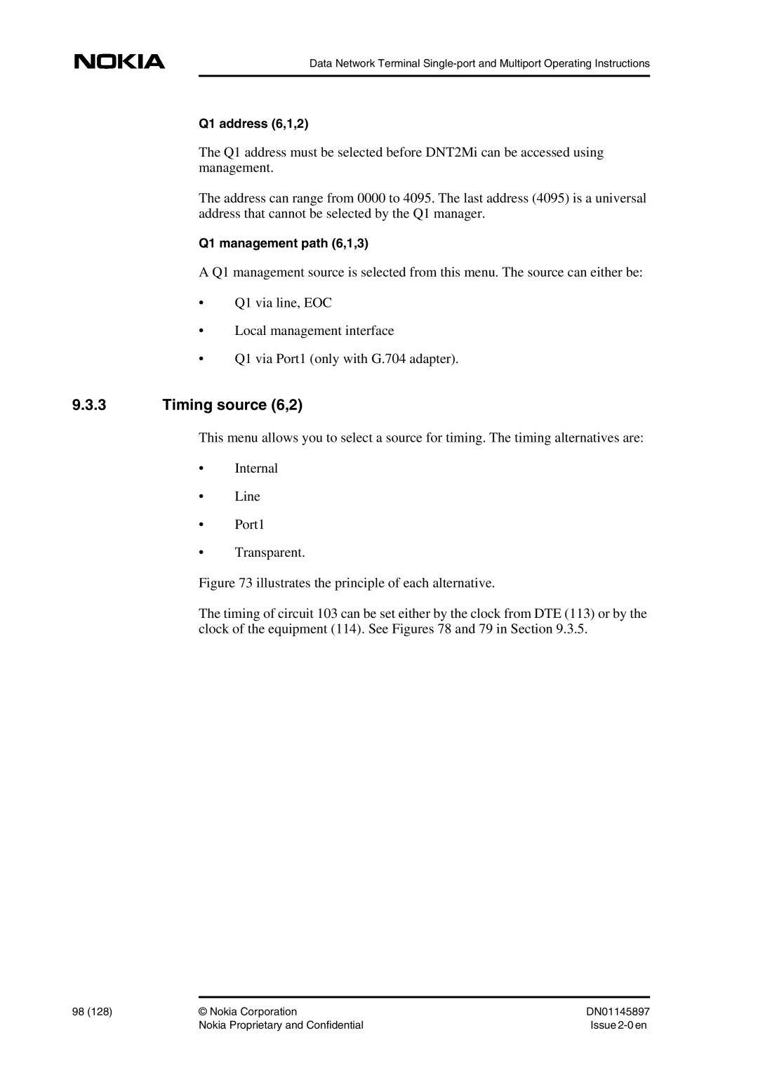 Nokia DNT2Mi sp/mp user manual Timing source 6,2 