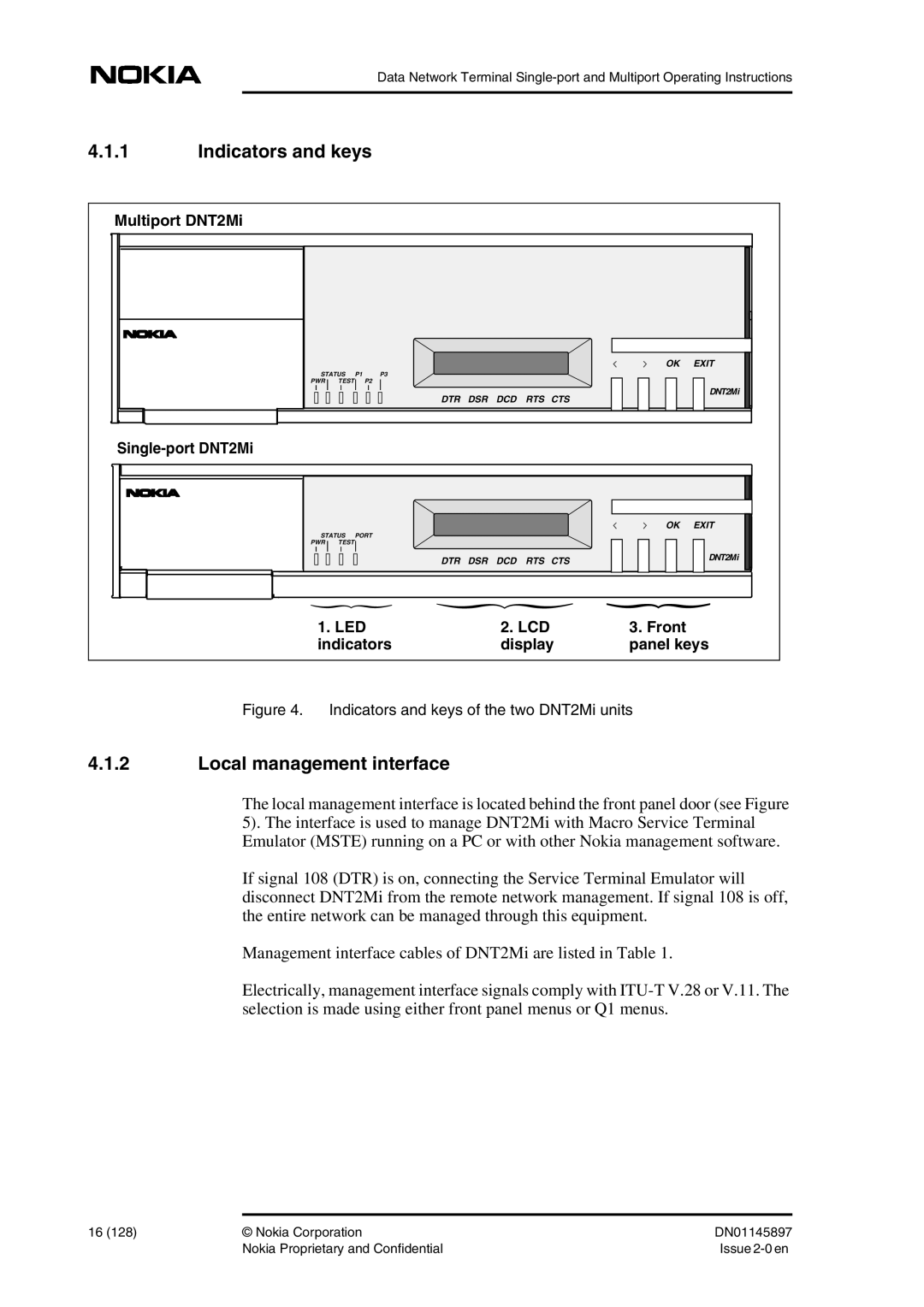 Nokia DNT2Mi sp/mp user manual Indicators and keys, Local management interface 