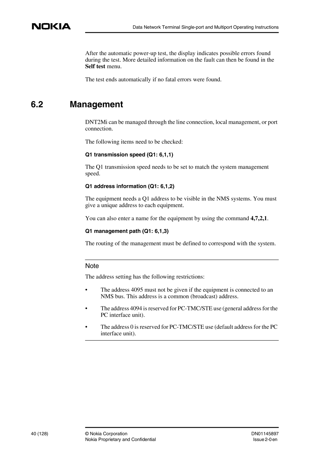 Nokia DNT2Mi sp/mp user manual Management 