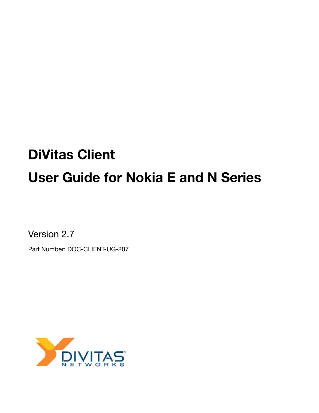 Nokia DOC-CLIENT-UG-207 manual DiVitas Client User Guide for Nokia E and N Series 