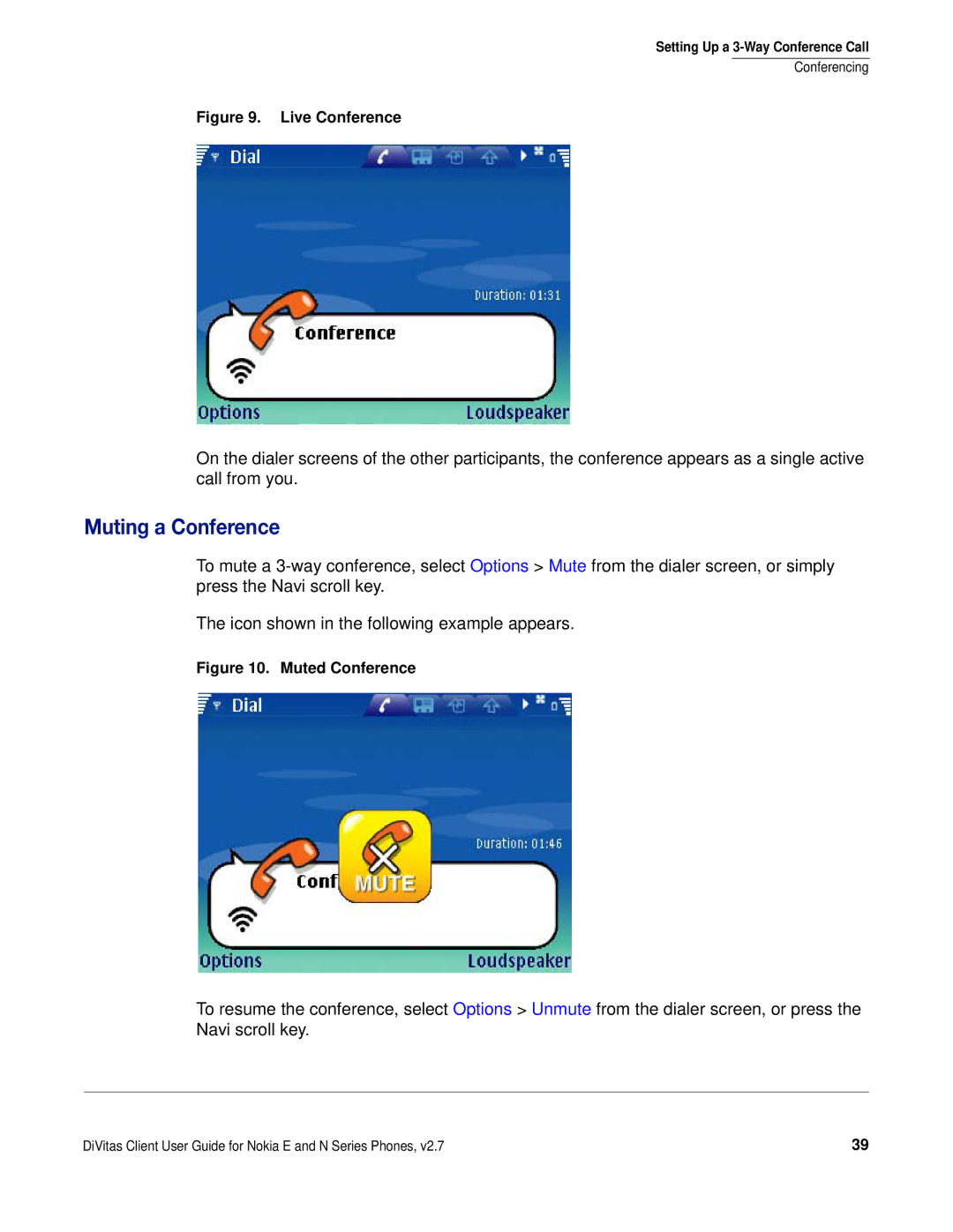 Nokia DOC-CLIENT-UG-207 manual Muting a Conference, Live Conference 