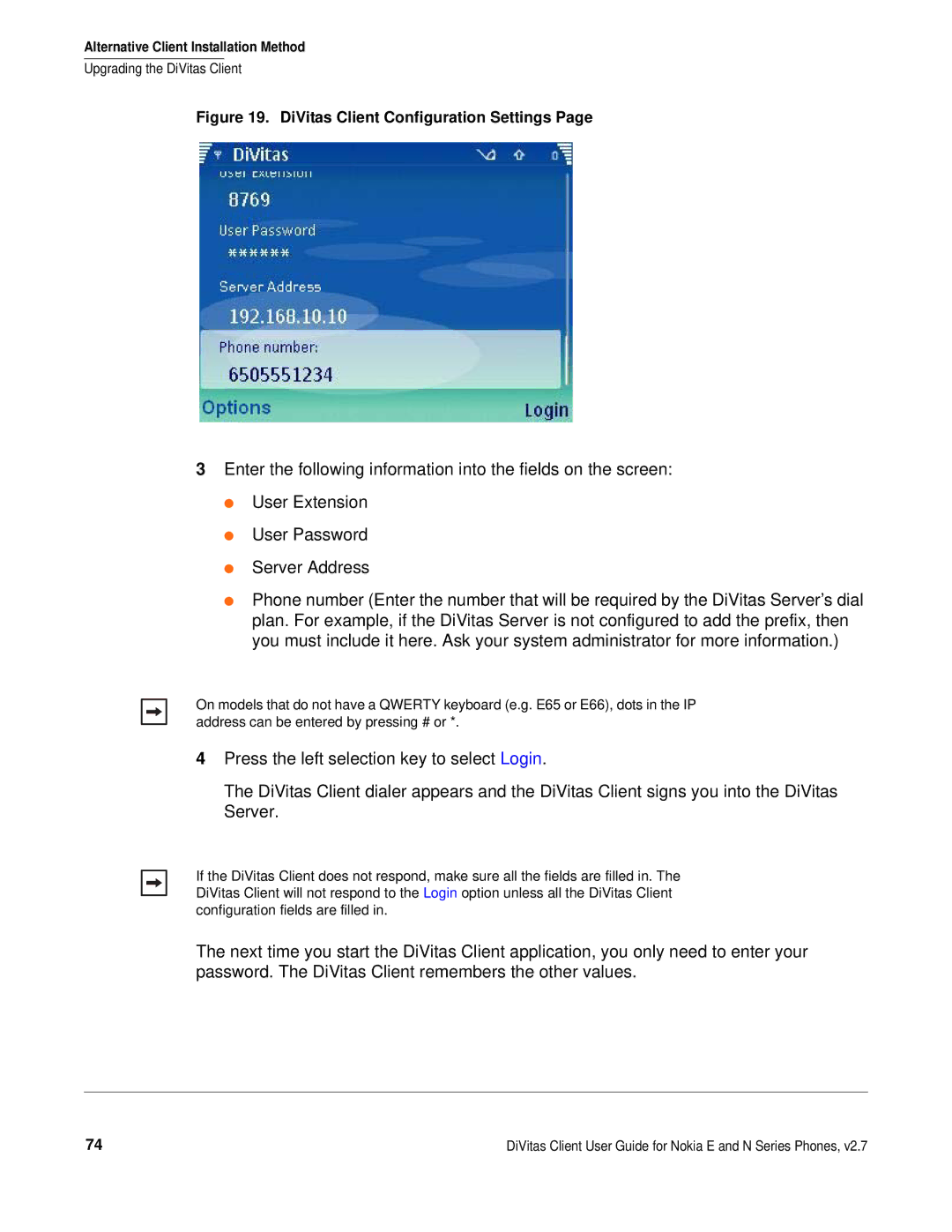 Nokia DOC-CLIENT-UG-207 manual DiVitas Client Configuration Settings 