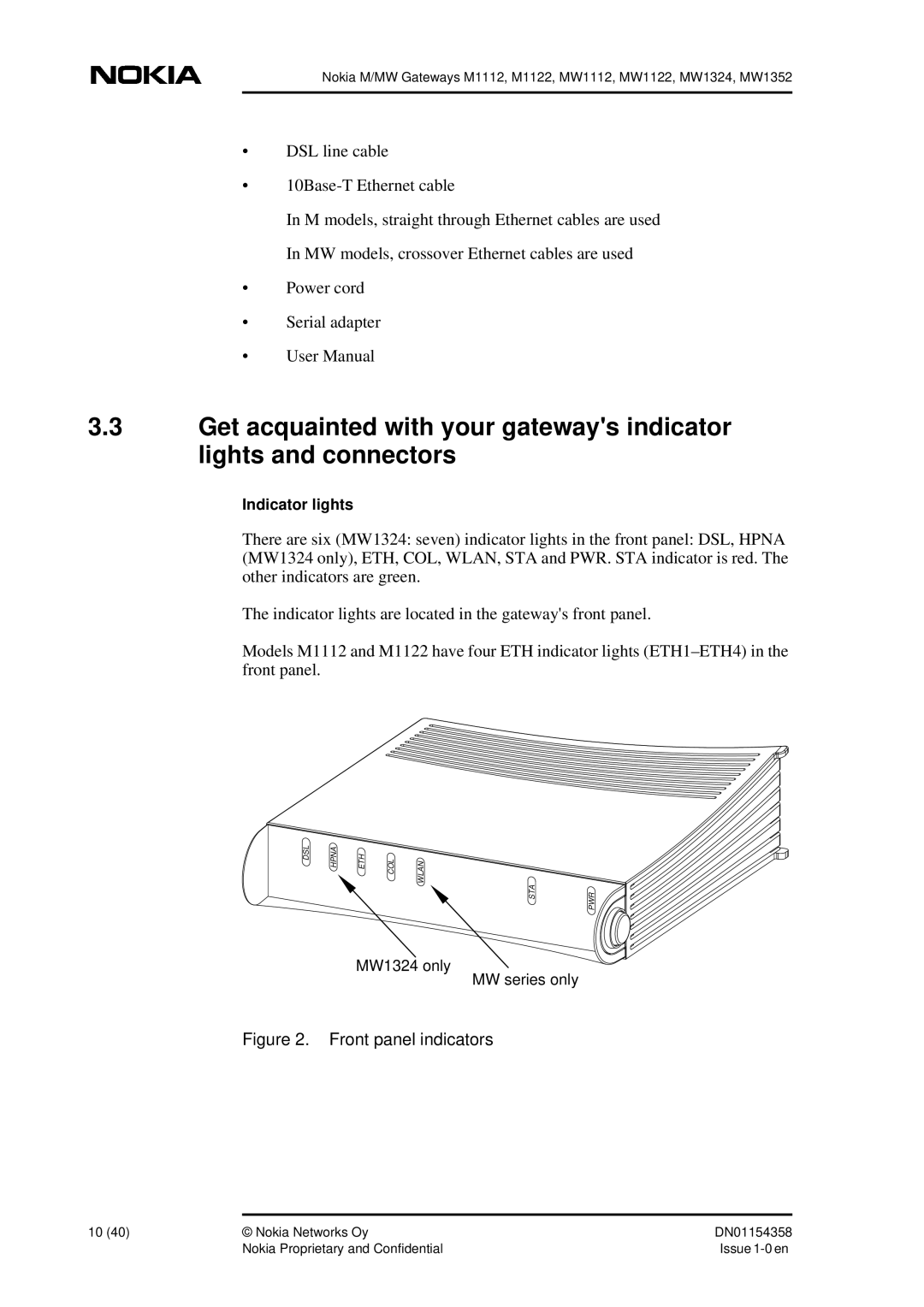 Nokia DSL Gateway High-Speed Internet Connection manual Front panel indicators 