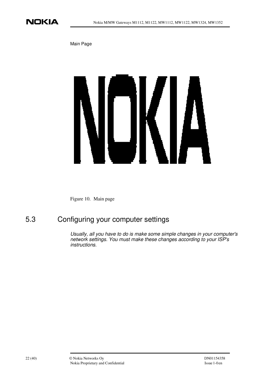 Nokia DSL Gateway High-Speed Internet Connection manual Configuring your computer settings, Main 