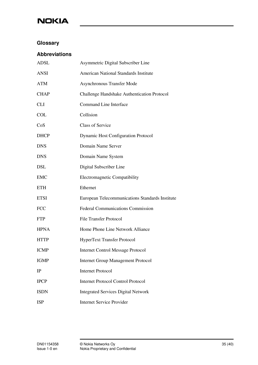 Nokia DSL Gateway High-Speed Internet Connection manual Glossary Abbreviations 