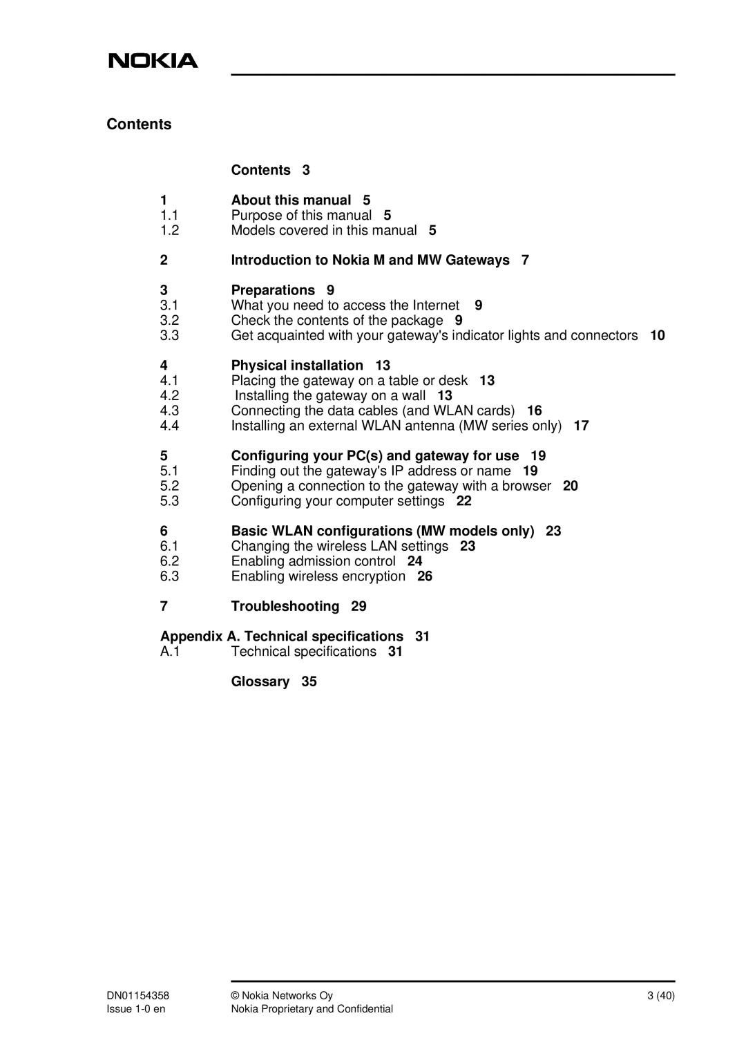 Nokia DSL Gateway High-Speed Internet Connection manual Contents 