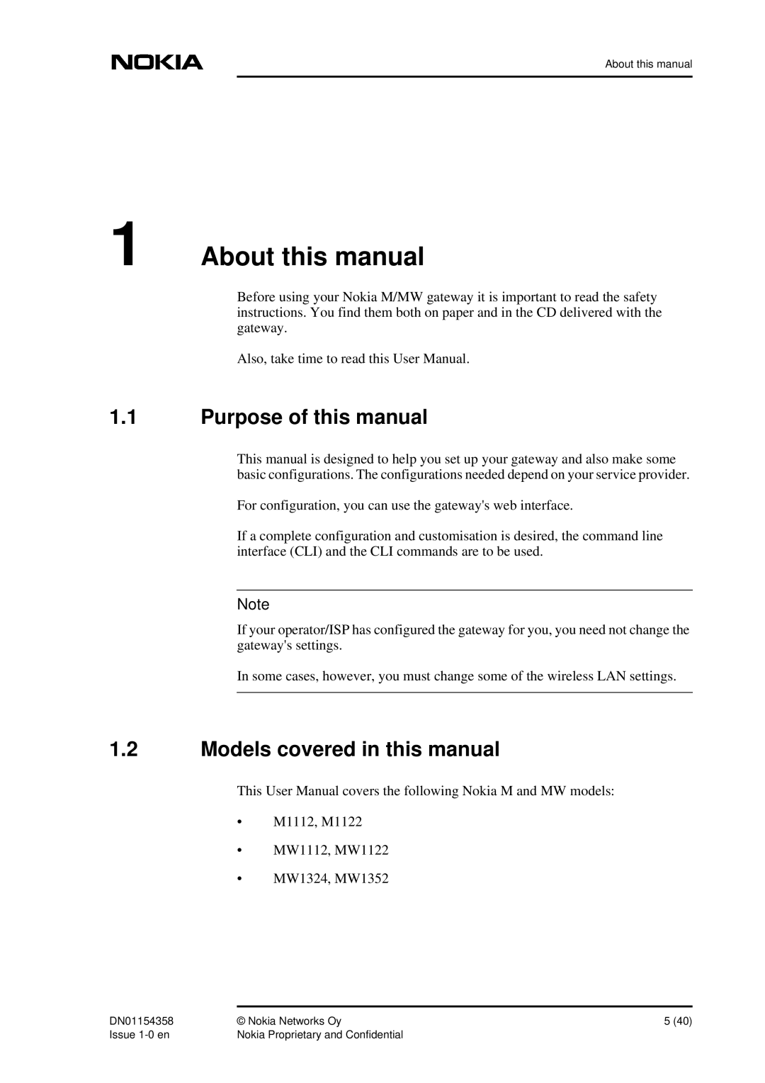 Nokia DSL Gateway High-Speed Internet Connection About this manual, Purpose of this manual, Models covered in this manual 