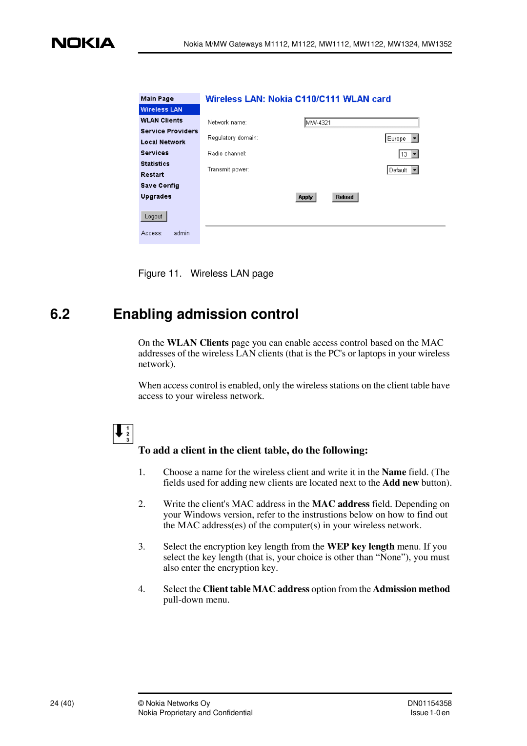Nokia DSL Gateway High-Speed Internet Connection manual Enabling admission control 