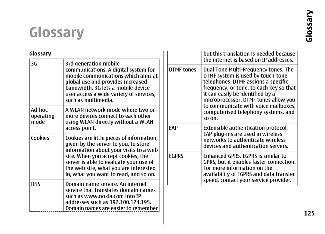 Nokia E51 manual Glossary 